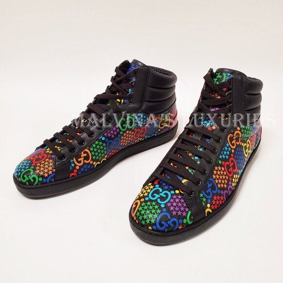 GUCCI SNEAKERS PSYCHEDELIC HIGH GG LOGO SUPREME CANVAS LEATHER SHOES sz 8.5G 9 - Picture 3 of 15